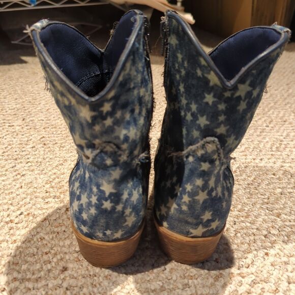 Roper MERICA Ankle Boots Denim Womens 7 Blue Stars Festival Rodeo Western - Picture 3 of 6